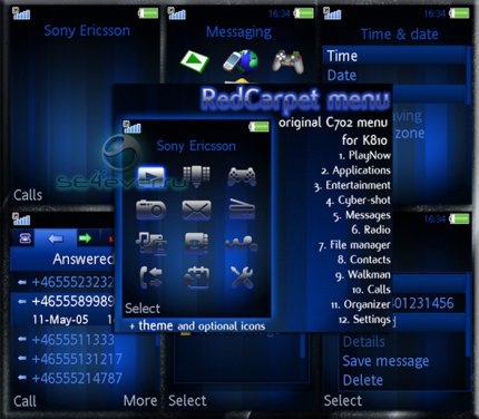 Blue Carpet - Theme + Menu Icons  for Sony Ericsson [240x320]