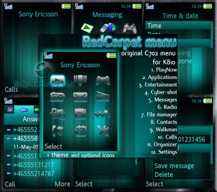 Turquoise Carpet - Theme + Menu Icons  for Sony Ericsson [240x320]