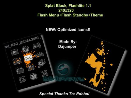 Splat Black  - Flash Theme (menu & standby) for Sony Ericsson [320x240]