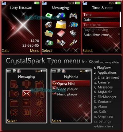 Crystal Spark T700 - Theme & Menu Icons SE [240x320]