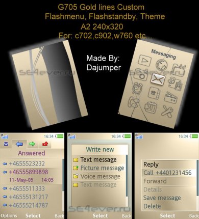 G705 Gold Lines Custom - Flash Theme 2.1 for Sony Ericsson [240x320]
