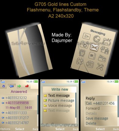 G705 Gold Lines Custom - Flash Theme 2.0 for Sony Ericsson [240x320]