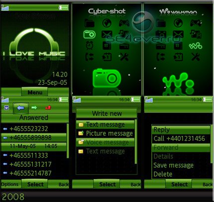 I love Music vs Green Slide - Theme & Flash Menu 2.0 for Sony Ericsson 240x320