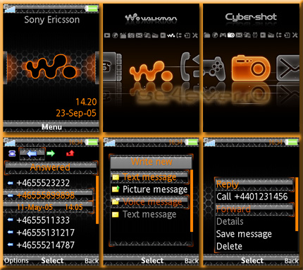 Imperial Black Glassy Orange - Flash Theme 2.0 for Sony Ericsson