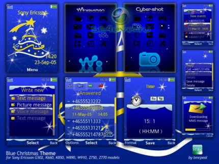 Blue Christmas vs Bluey Slide - Theme & Flash Menu 2.0 & 2.1 for Sony Ericsson 240x320