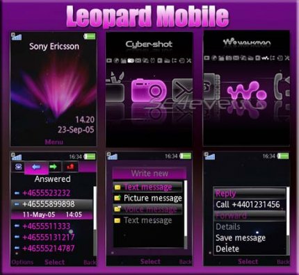 Leopard Mobile vs Glassy Pink - Flash Theme 2.1 for Sony Ericsson
