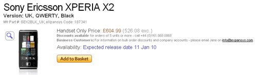 Sony Ericsson XPERIA X2      2010  $1000?